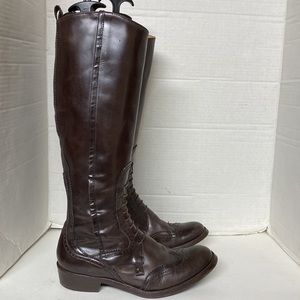 Blay Made In Spain Tall Brown Leather Wingtip Boots Sz 40 Women’s